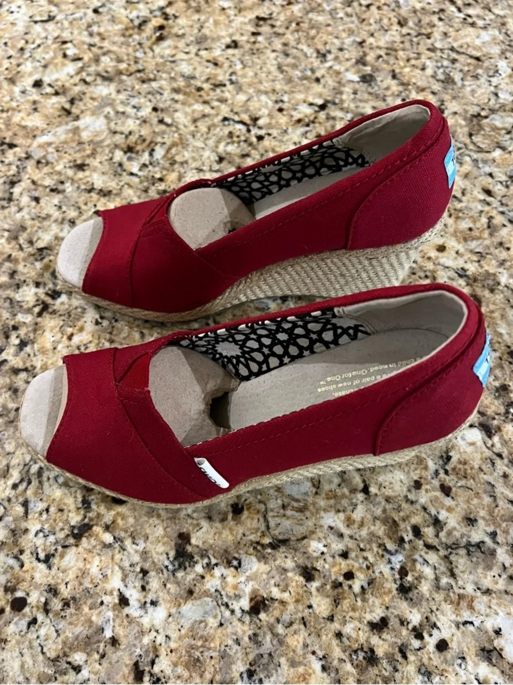 New - TOMS Red Canvas Peep-Toe Espadrilles